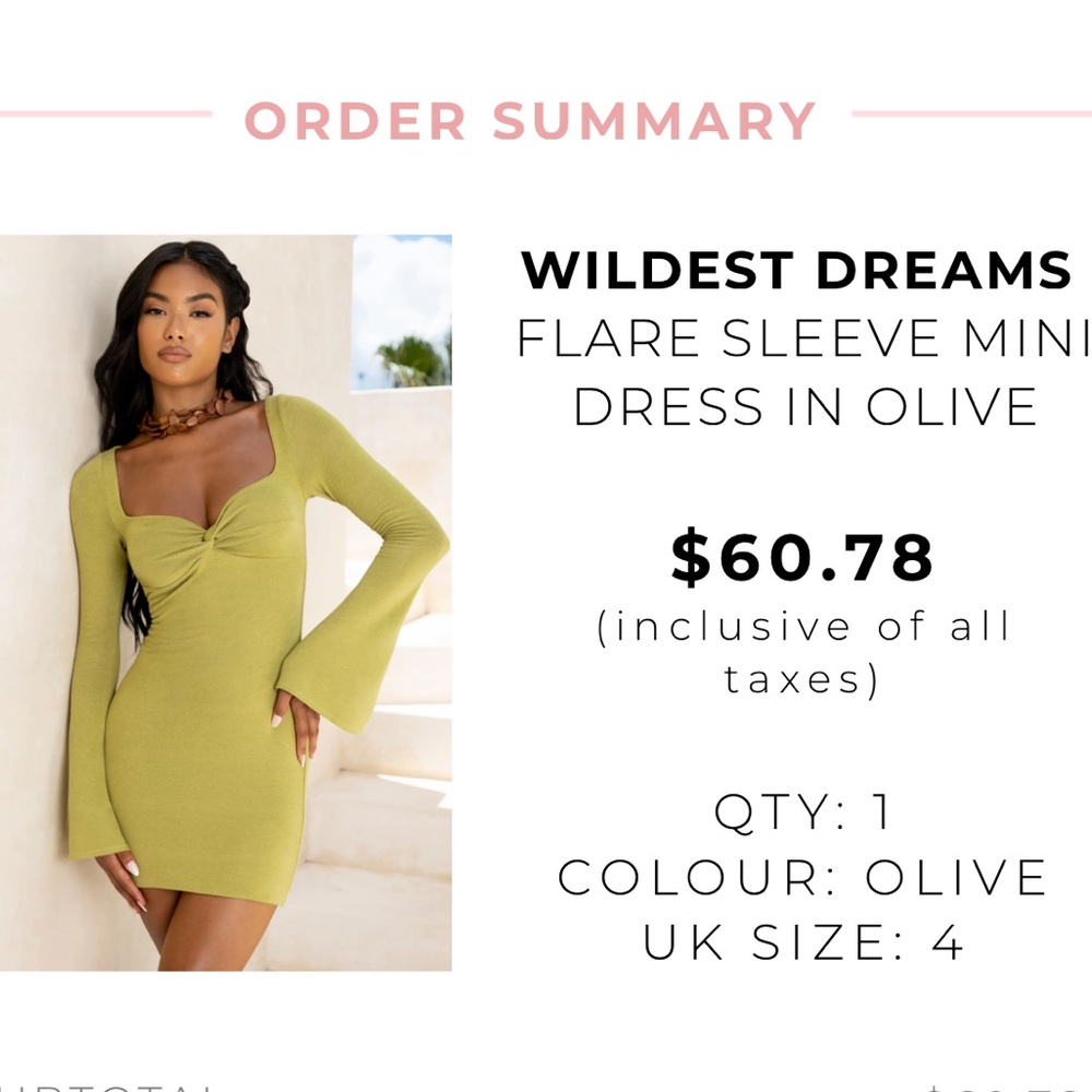 Oh Polly Olive Flare Sleeve Mini Dress